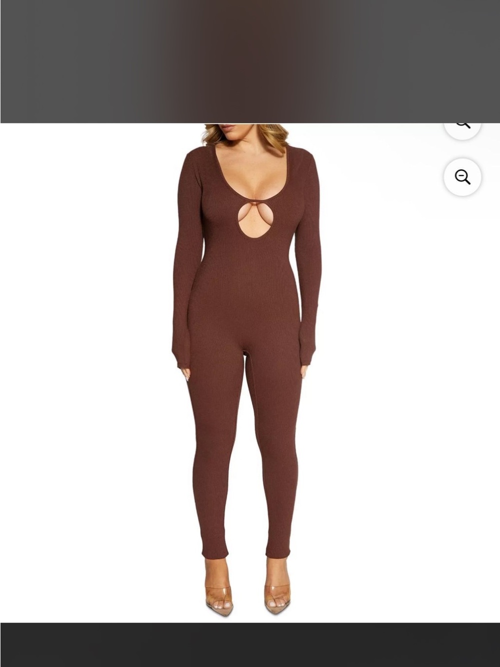 Brown Long-Sleeve Cutout Jumpsuit